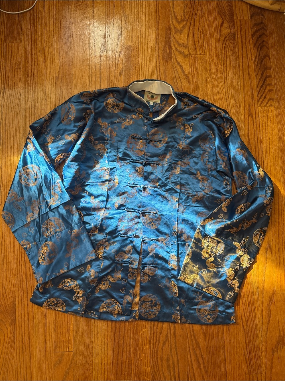 Silk-Blend Blue Dragon Print Men’s Jacket